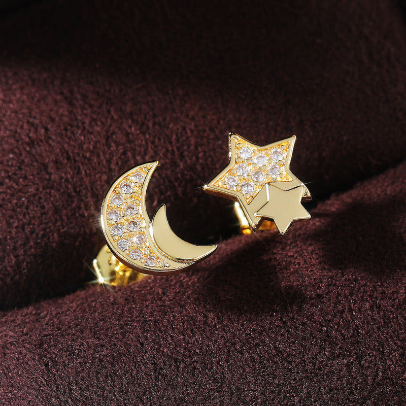 Copper alloy zircon pentagonal star earrings