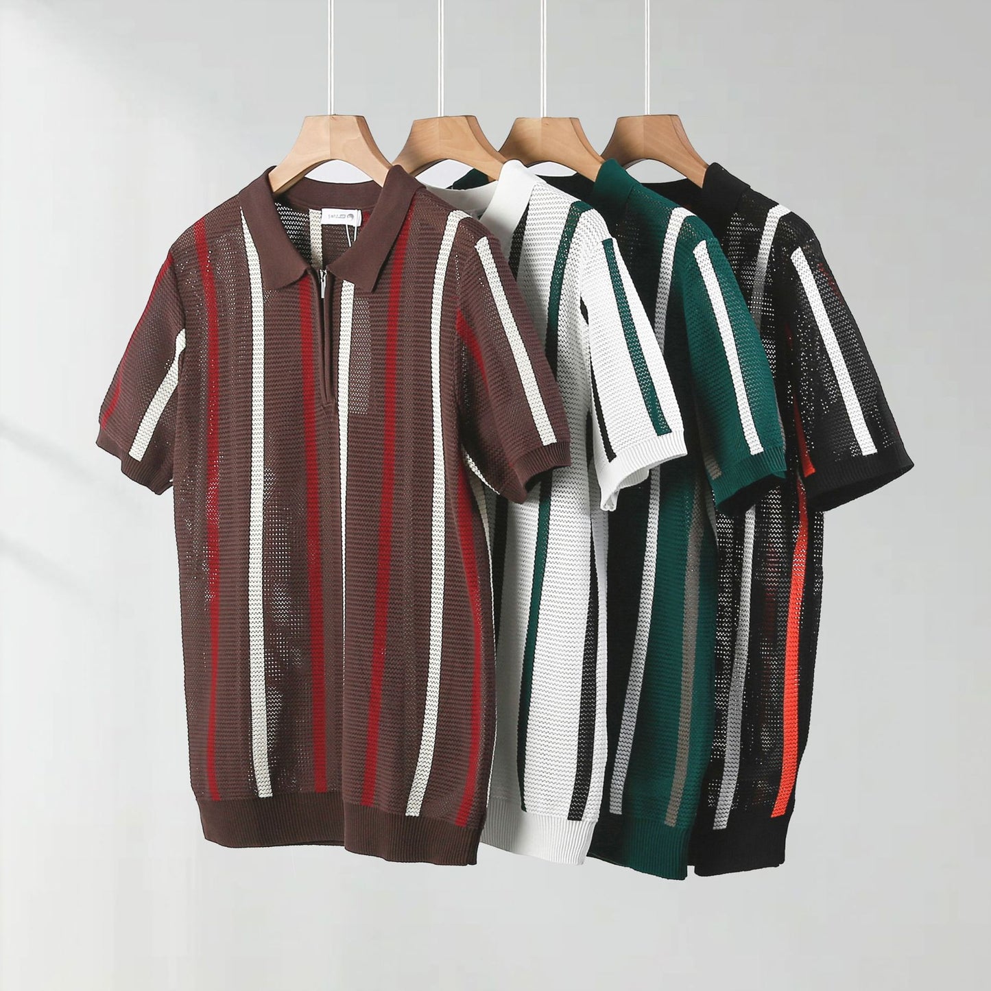 Hollow Mesh Short-sleeved Knitting Polo Shirt
