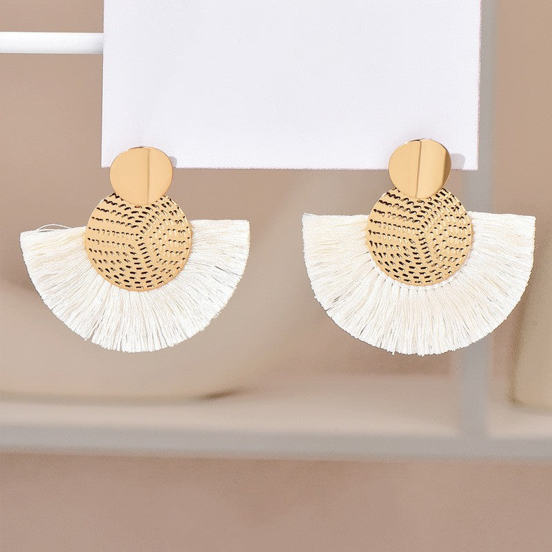 European And American Bohemian Style Earrings Fan-shaped Tassel Earrings