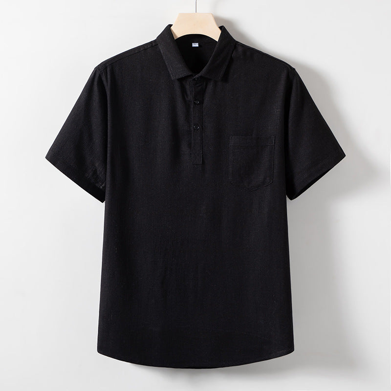 Linen T-shirt Men's Middle-aged And Elderly Loose Lapels Short Sleeve