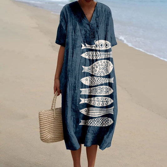 Women's Printed Short Sleeve Holiday Dress
