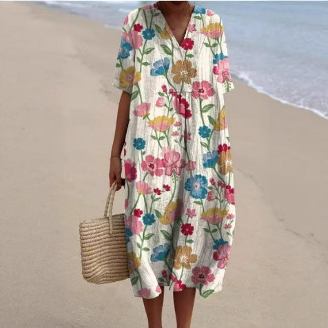 Plus Size Women's Blouse Short Sleeve Dress Creative Fish Pattern Vacation Style Dress Factory