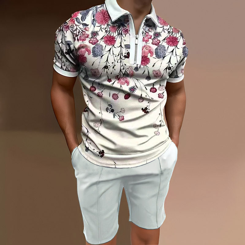 Men's Casual Printed Top And Shorts Two-piece Set