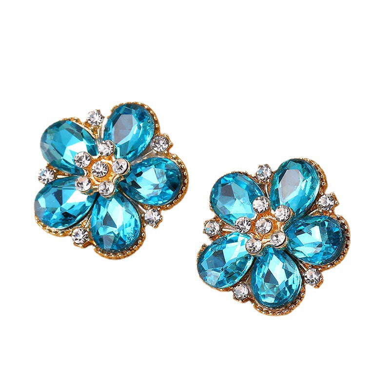 Camellia Crystal Earrings Rainbow Color Rhinestone Studs
