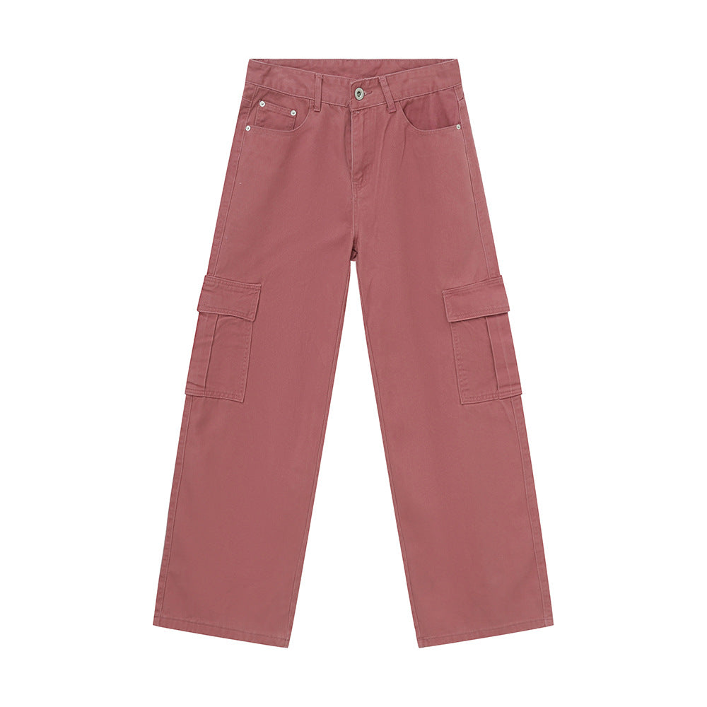 Men's Solid Color Basic Loose Casual Straight-leg Denim Trousers