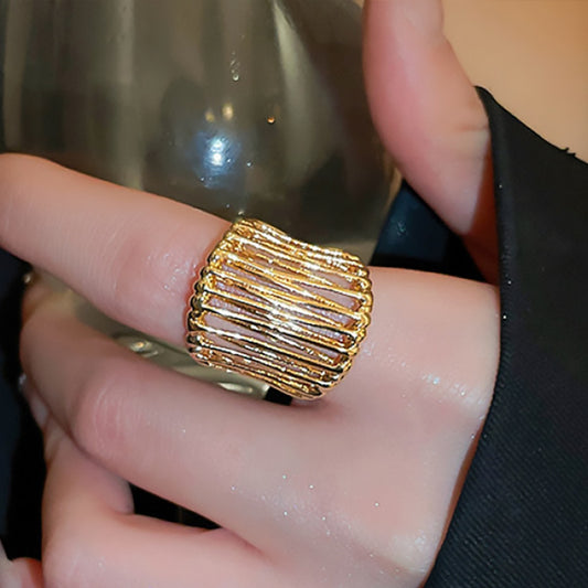 I Hollow Titanium Steel Niche Design Wide Woven Ring