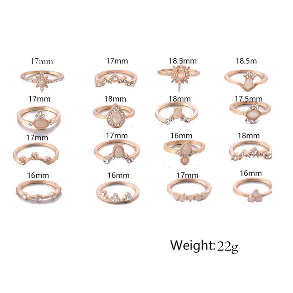 Diamond Crown Water Drop Retro Style 16 Pieces Set Rings