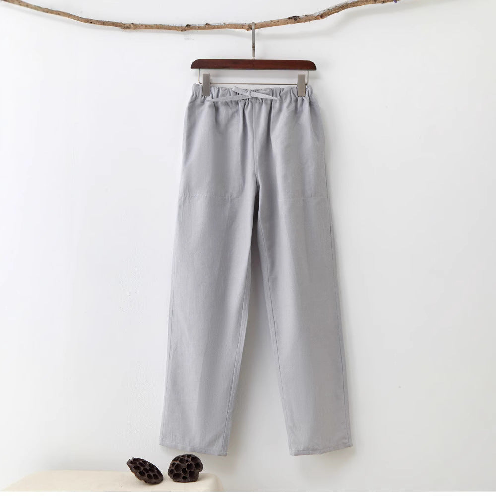Men's Solid Color Pure Cotton Coarse Fabric Casual Pants