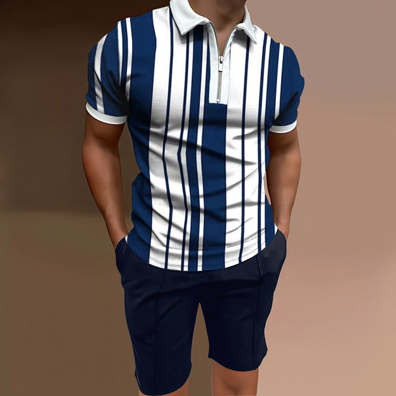 Men's Casual Printed Top And Shorts Two-piece Set