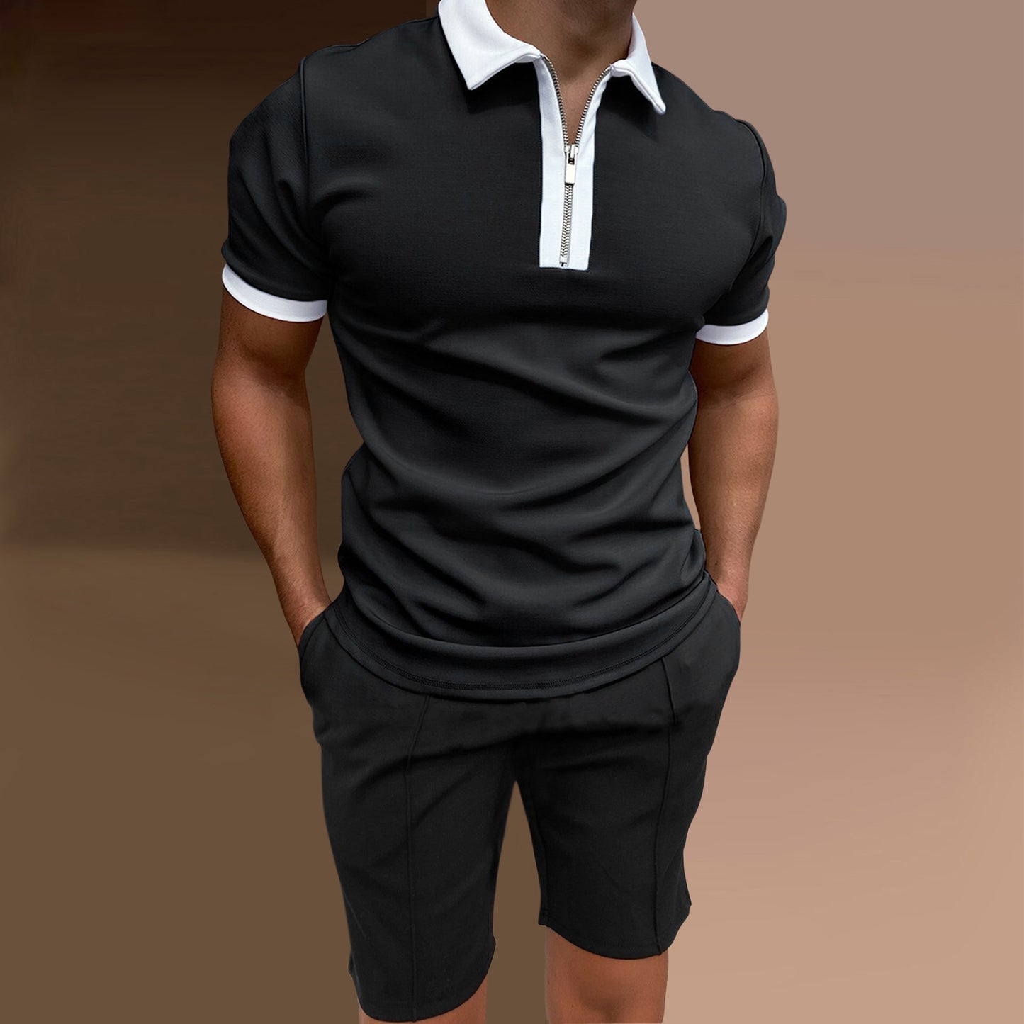 Men's Casual Printed Top And Shorts Two-piece Set