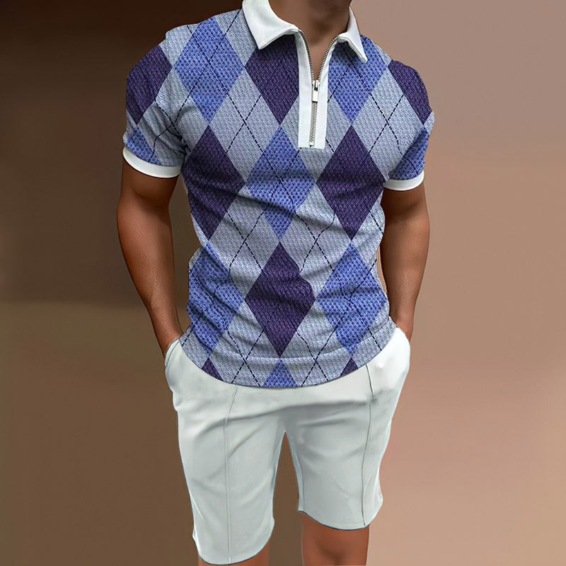 Men's Casual Printed Top And Shorts Two-piece Set