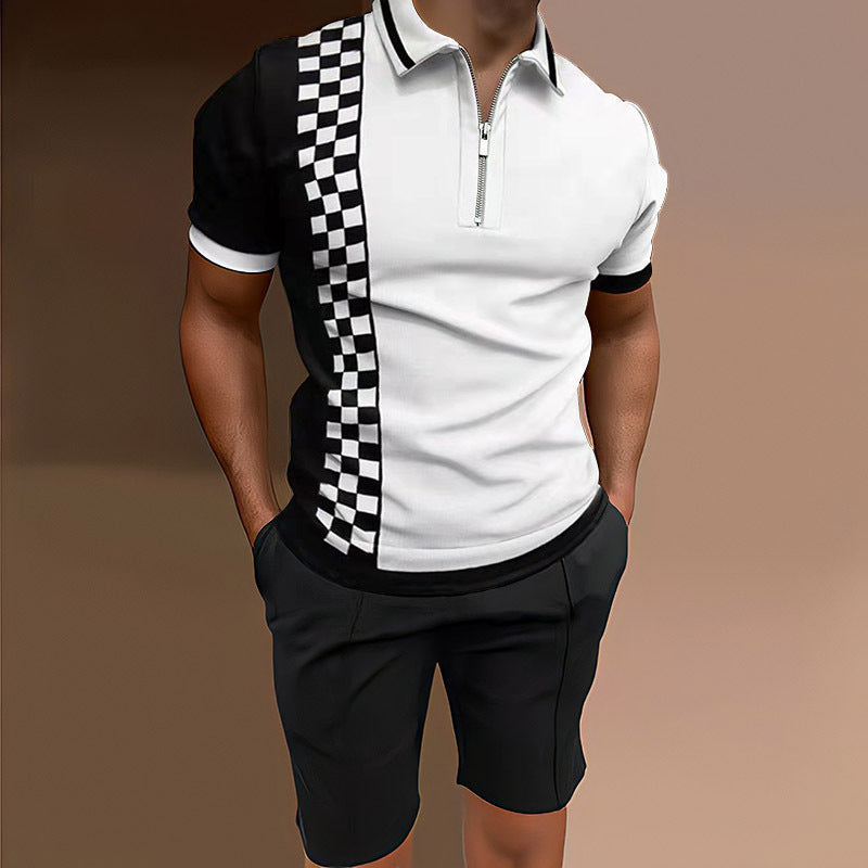 Men's Casual Printed Top And Shorts Two-piece Set