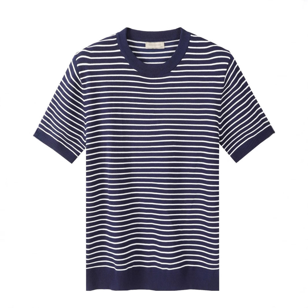 Men's High-grade Casual Striped Round Neck Knitted T-shirt
