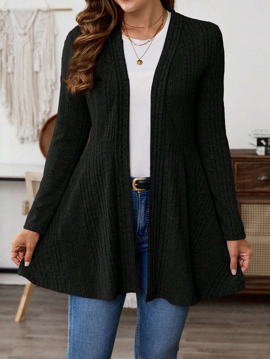 Women's Casual Solid Color Ribbed Knit Jacket