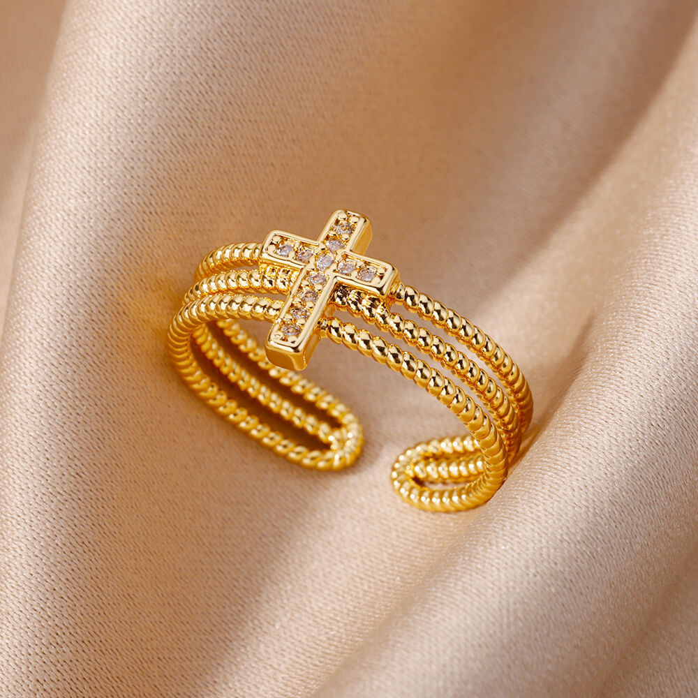 Cross Gold-plated Multi-layer Adjustable Ring
