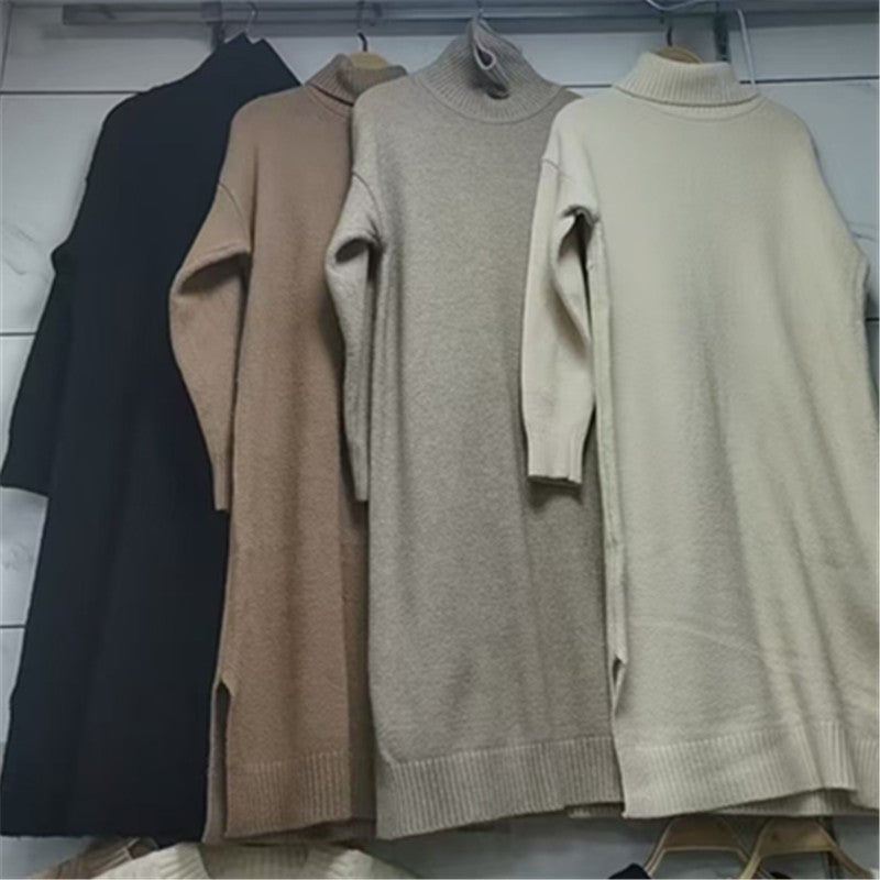 Long Below The Knee Base Ride Turtleneck Knitting Dress Women