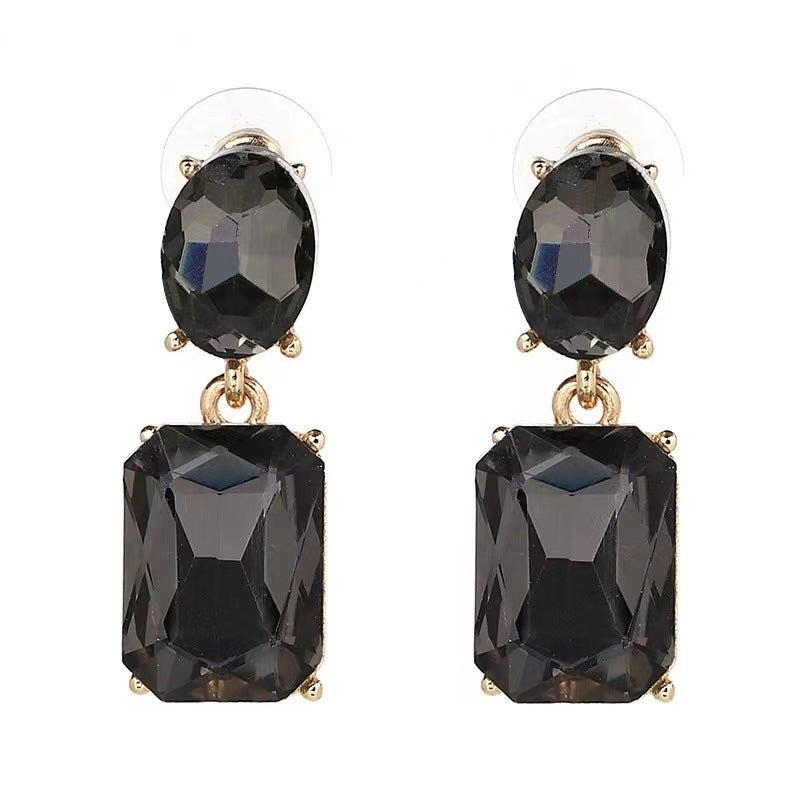 Retro Simple Geometric Square Crystal Stud Earrings