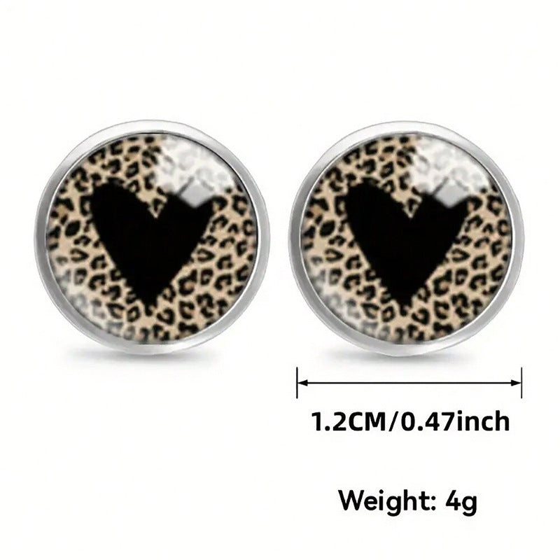 Personality Leopard Print Stud Earrings Time Stone Glass Stainless Steel
