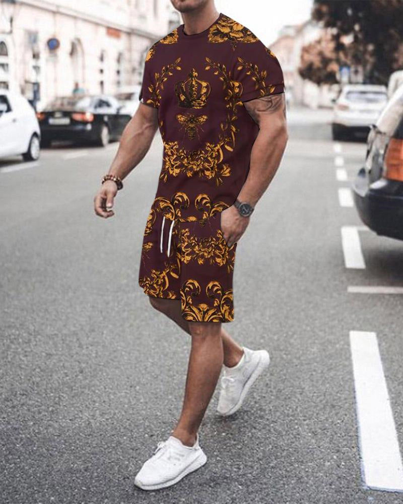 3D Digital Printing Short-sleeved Men's Shorts Suit