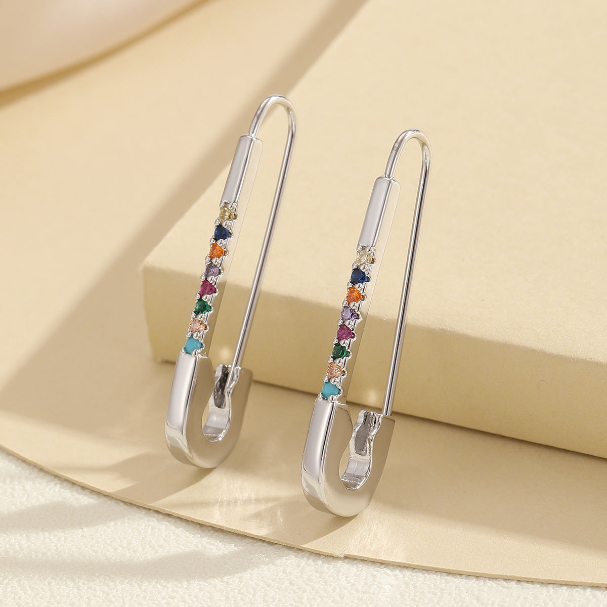 Fashion Color Zircon Pin Clip Earrings