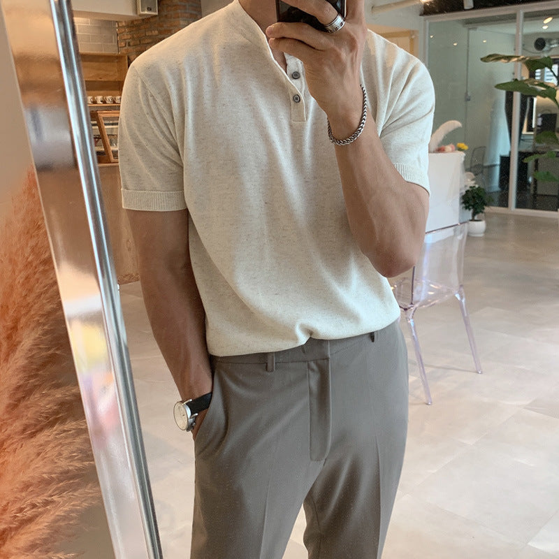 Men's Short-sleeved Thin Slim-fit Ice Silk Knitted Bottoming Shirt