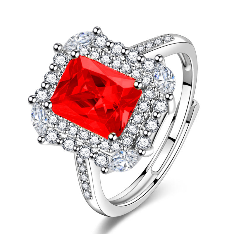 Colorful Crystals Square Design Dazzling Red Purple Citrine Ring