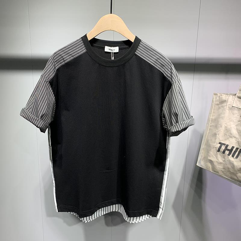 Men's Striped Stitching Short Sleeve T-shirt