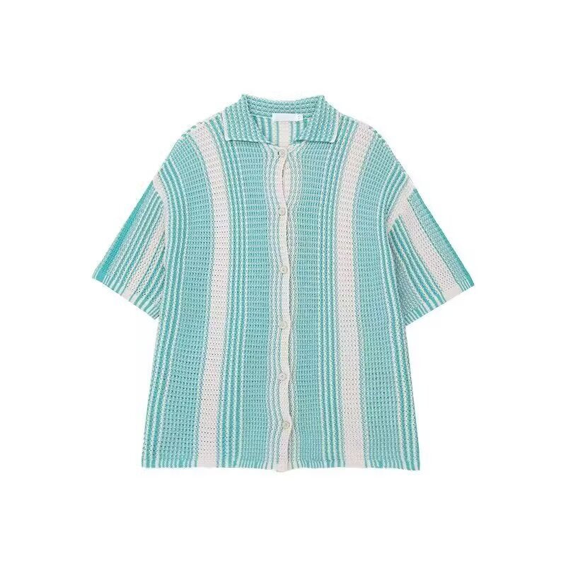 Contrast Color Short Sleeve Shirt Men's Summer Loose