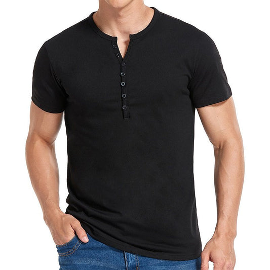 Men's Henley Shirt Short Sleeve Solid Color Top