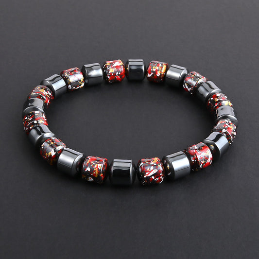 Mens Fashion Natural Black Gallstone Stretch Bracelet