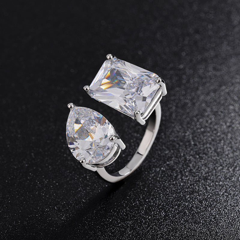 Simple Super Flash Water Drop Square Zircon Ring For Women