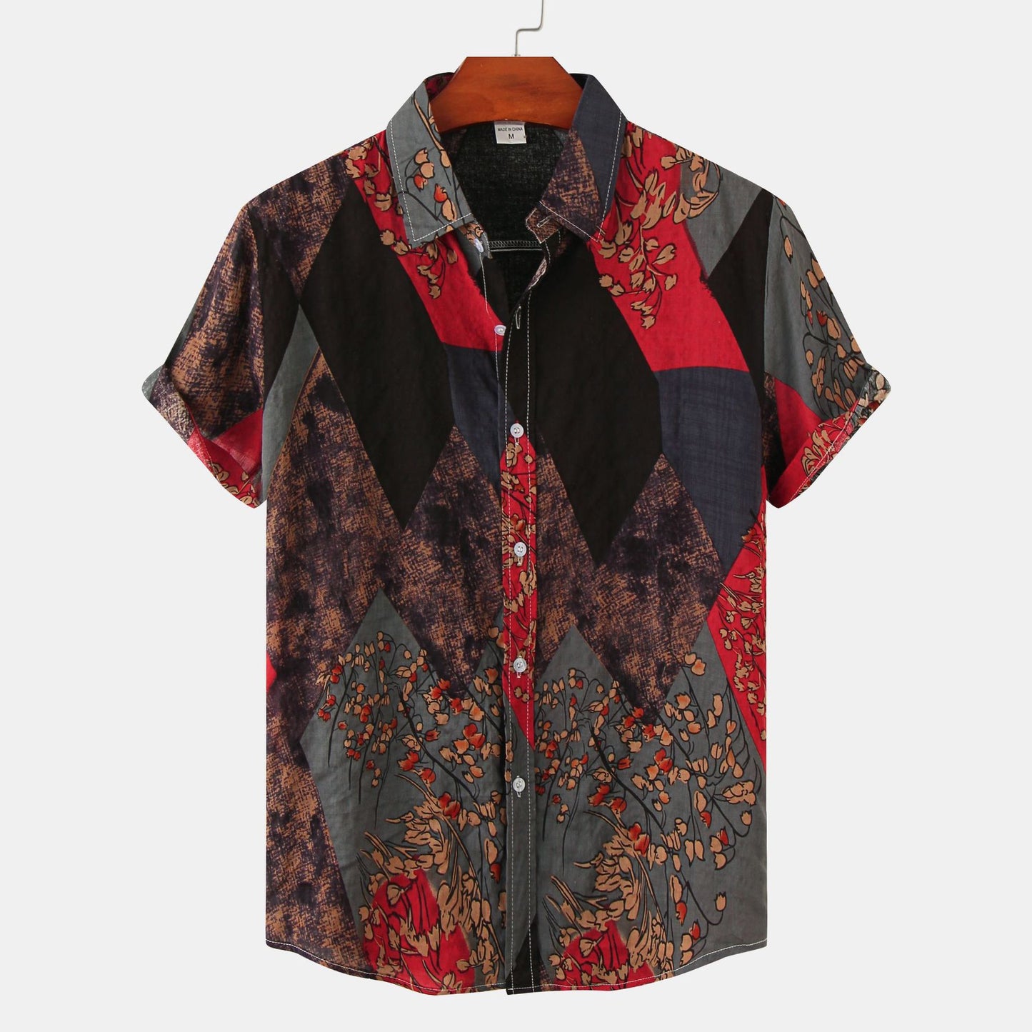 Men's Casual Short Sleeve Floral Shirt Camo