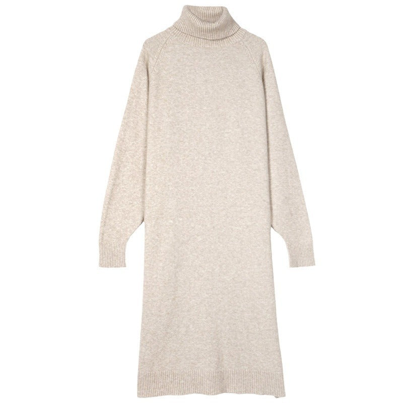 Long Below The Knee Base Ride Turtleneck Knitting Dress Women