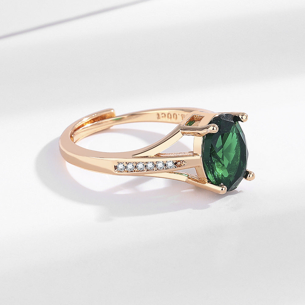 Light Luxury Champagne Gold Micro Inlaid Zircon Diamond Ring