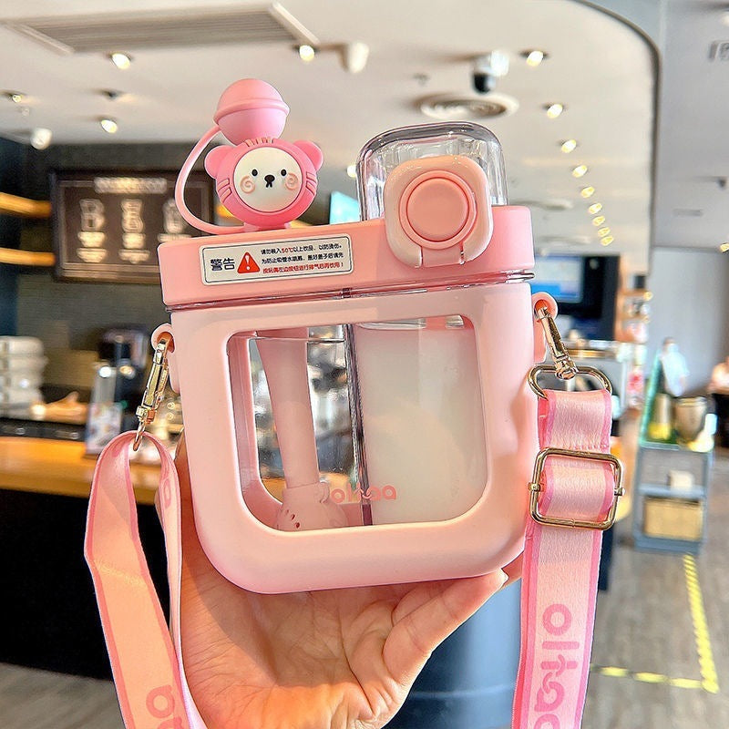New Children's Water Cup Straw Men And Women Ins Good-looking Internet Celebrity Student Drop-resistant Summer Large Capacity Double Drink Cup