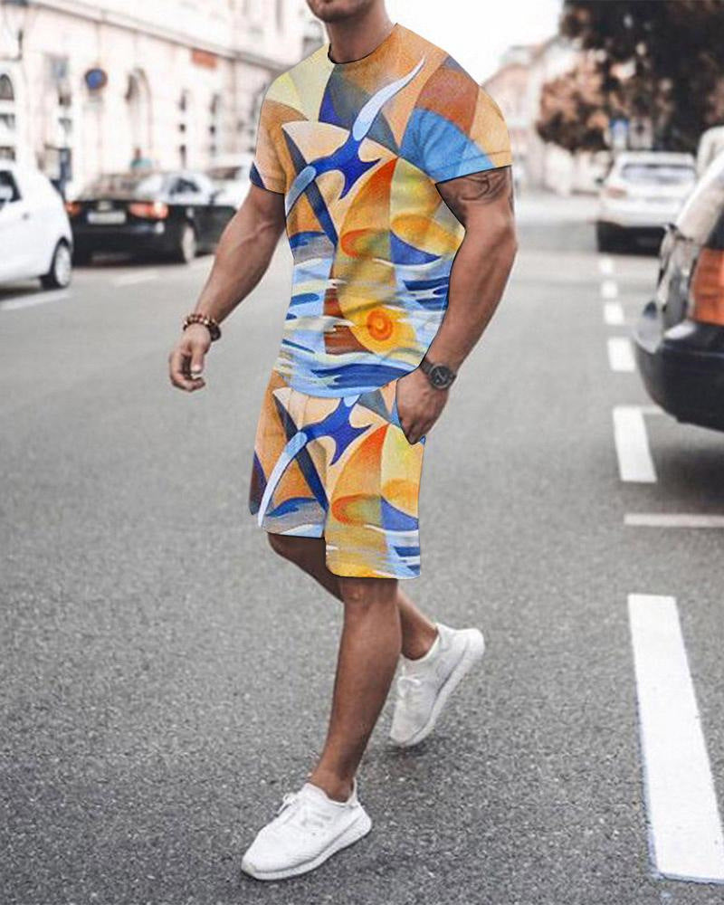 3D Digital Printing Short-sleeved Men's Shorts Suit