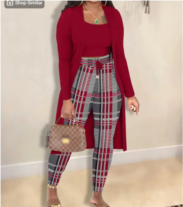 Women's Fashion Printed Coat Trousers Three-piece Suit