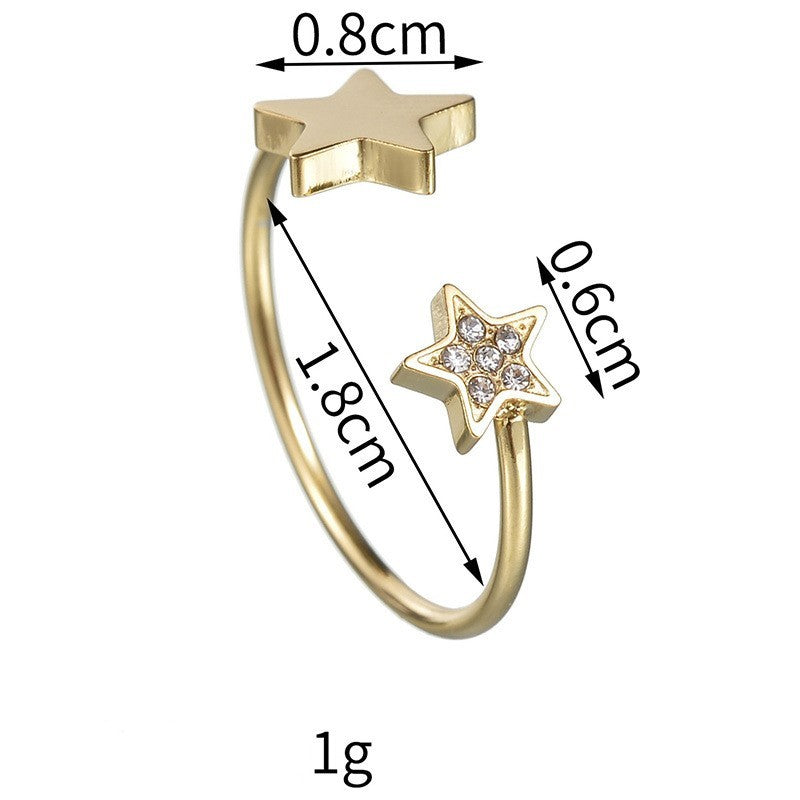 Ins Style Zircon Eight-pointed Stars Ring Female High Sense