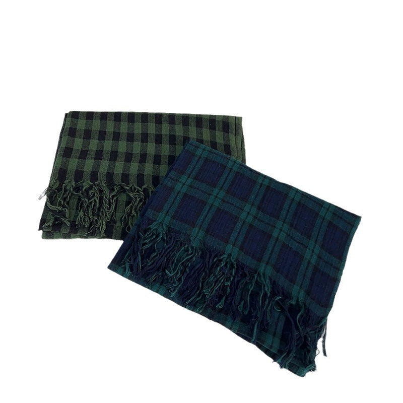 Thin Cotton And Linen Plaid Scarf Soft Neck Shawl