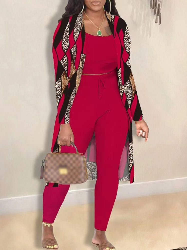Women's Fashion Printed Coat Trousers Three-piece Suit