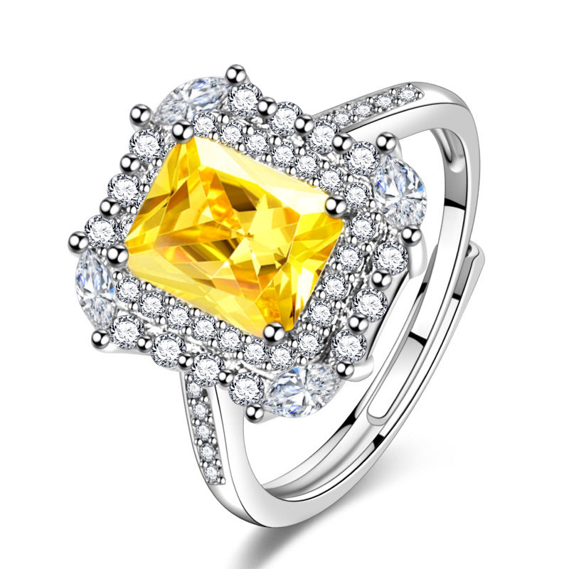 Colorful Crystals Square Design Dazzling Red Purple Citrine Ring