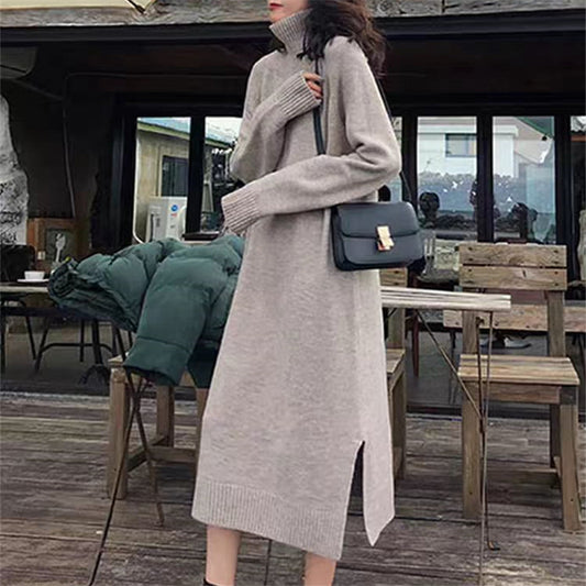 Long Below The Knee Base Ride Turtleneck Knitting Dress Women