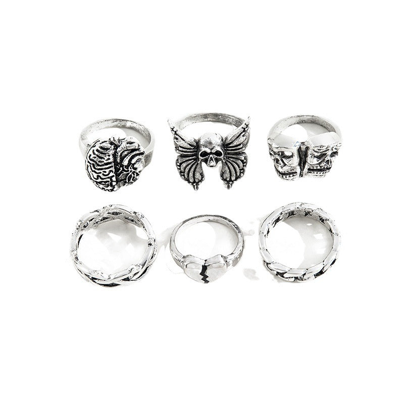 Mens Fashion Vintage Exaggerated Skull Hollow Brain Love Necronomicon Ring