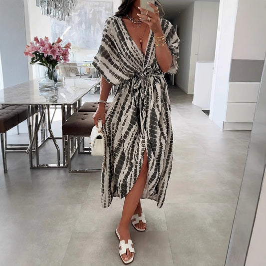 Tie-dye Pattern Printed Beach Cover-up Coat Robe Dress