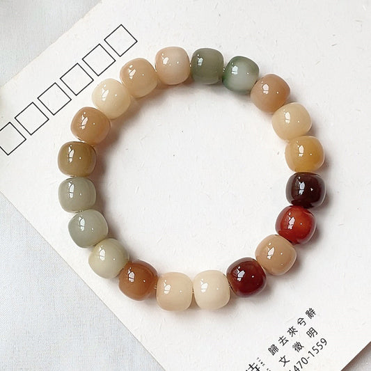 Mens Fashion White Jade Bodhi Around The Finger Bracelet