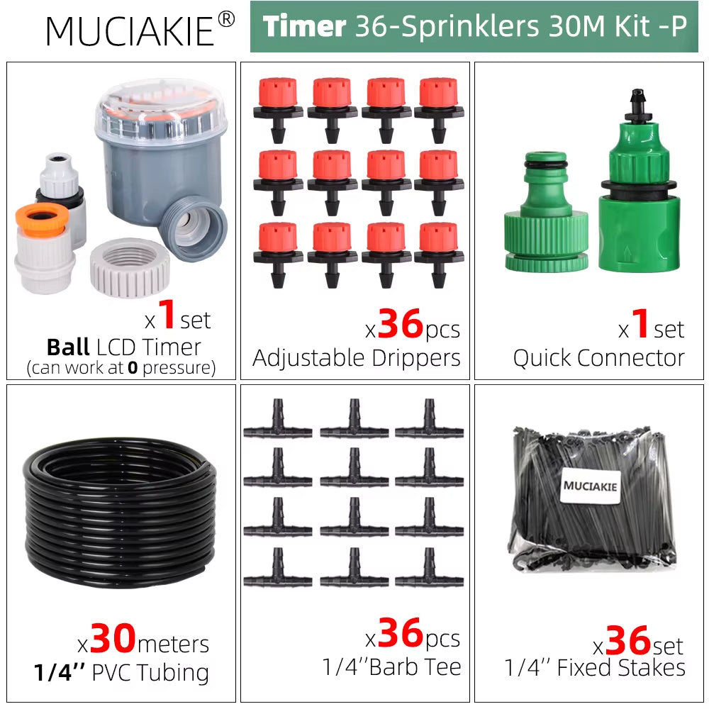 50M-5M DIY Drip Irrigation System Automatic Watering Garden Hose Micro Drip Watering Kits with Adjustable Drippers