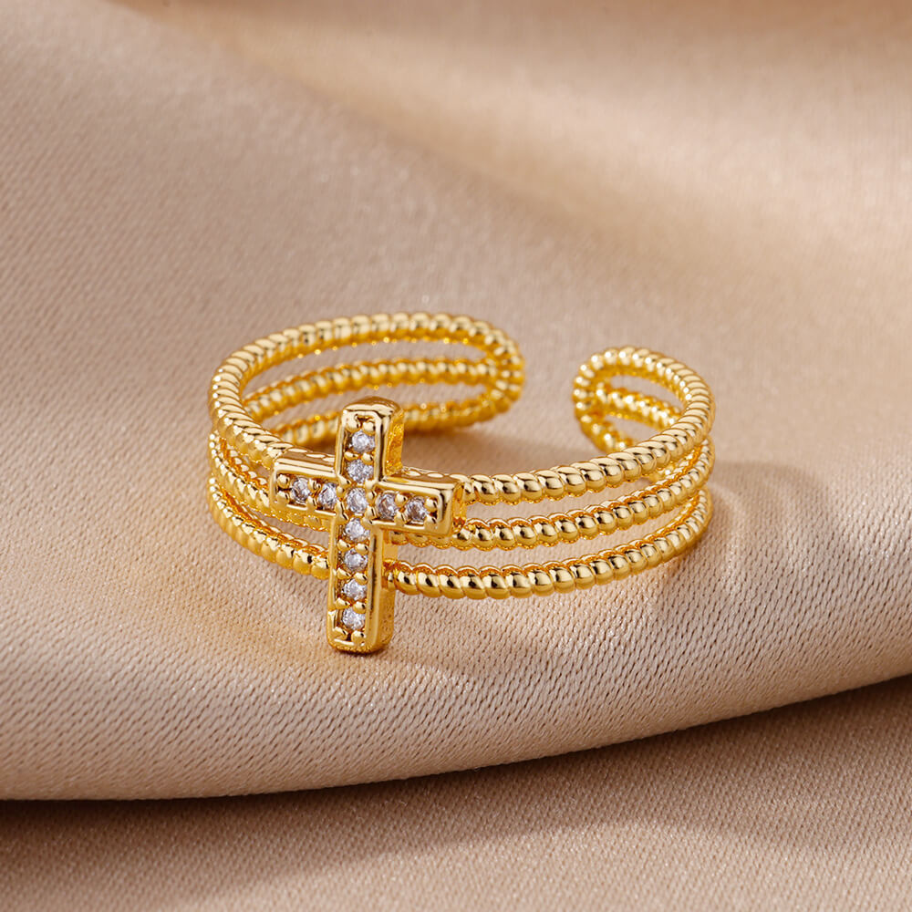Cross Gold-plated Multi-layer Adjustable Ring