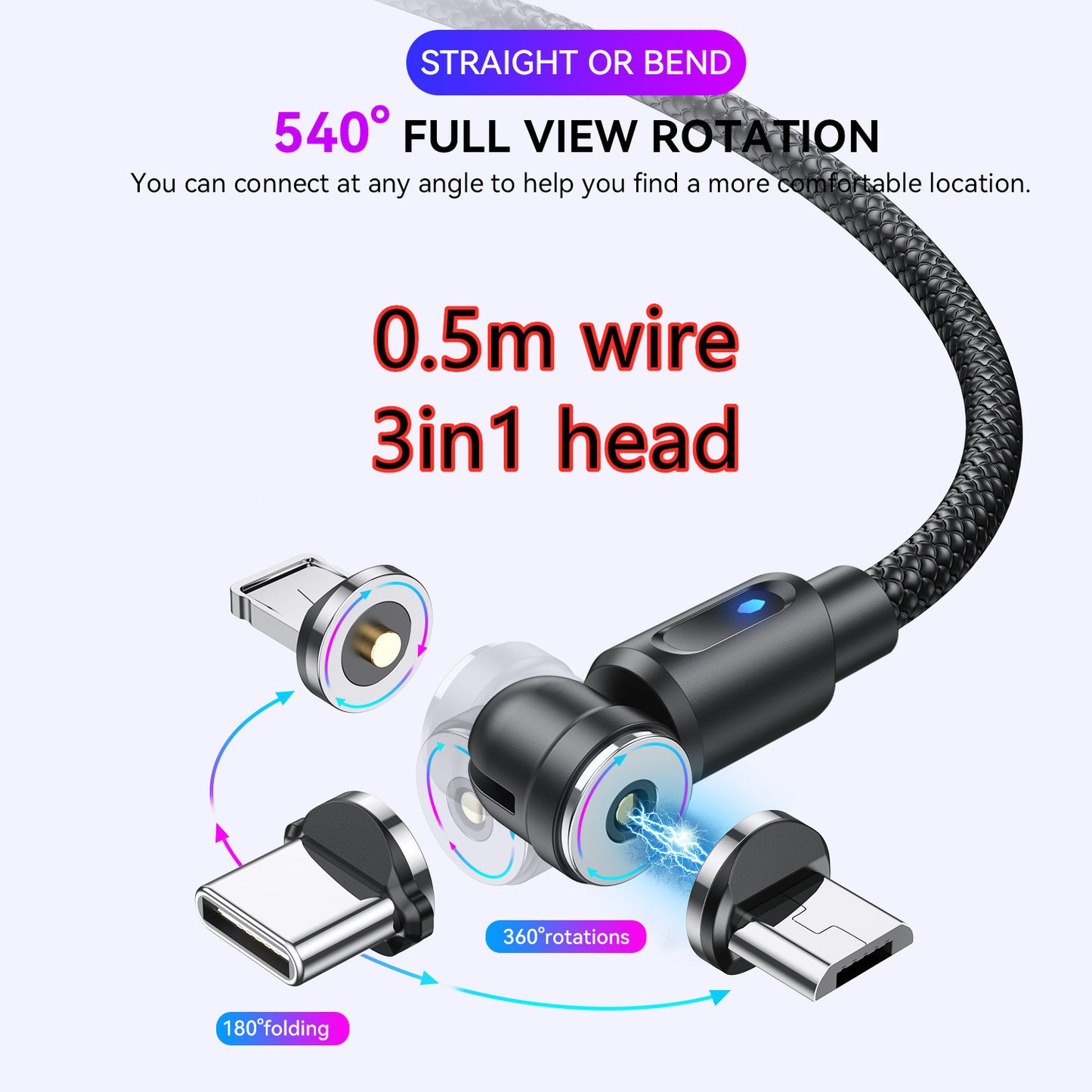 540 Degree Rotating Magnetic Charging Cable