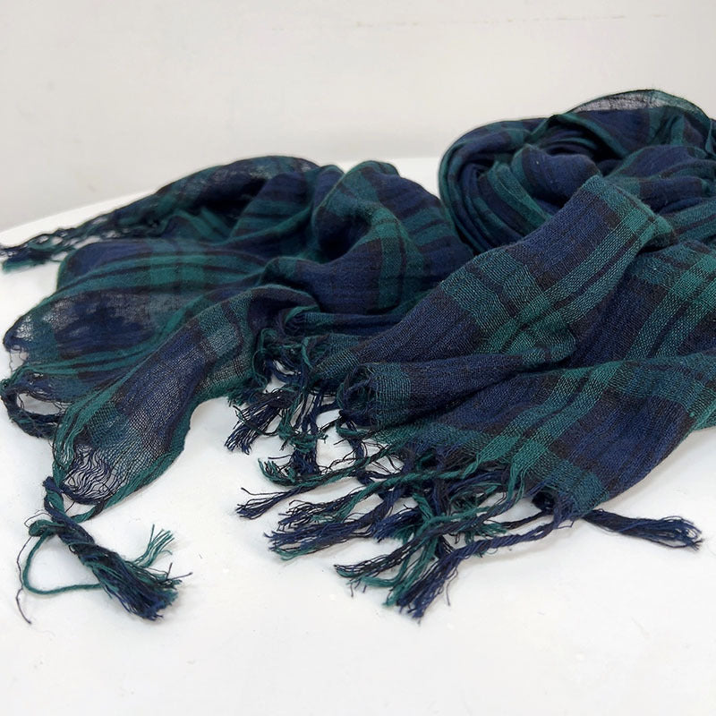Thin Cotton And Linen Plaid Scarf Soft Neck Shawl