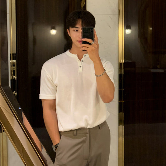 Men's Short-sleeved Thin Slim-fit Ice Silk Knitted Bottoming Shirt